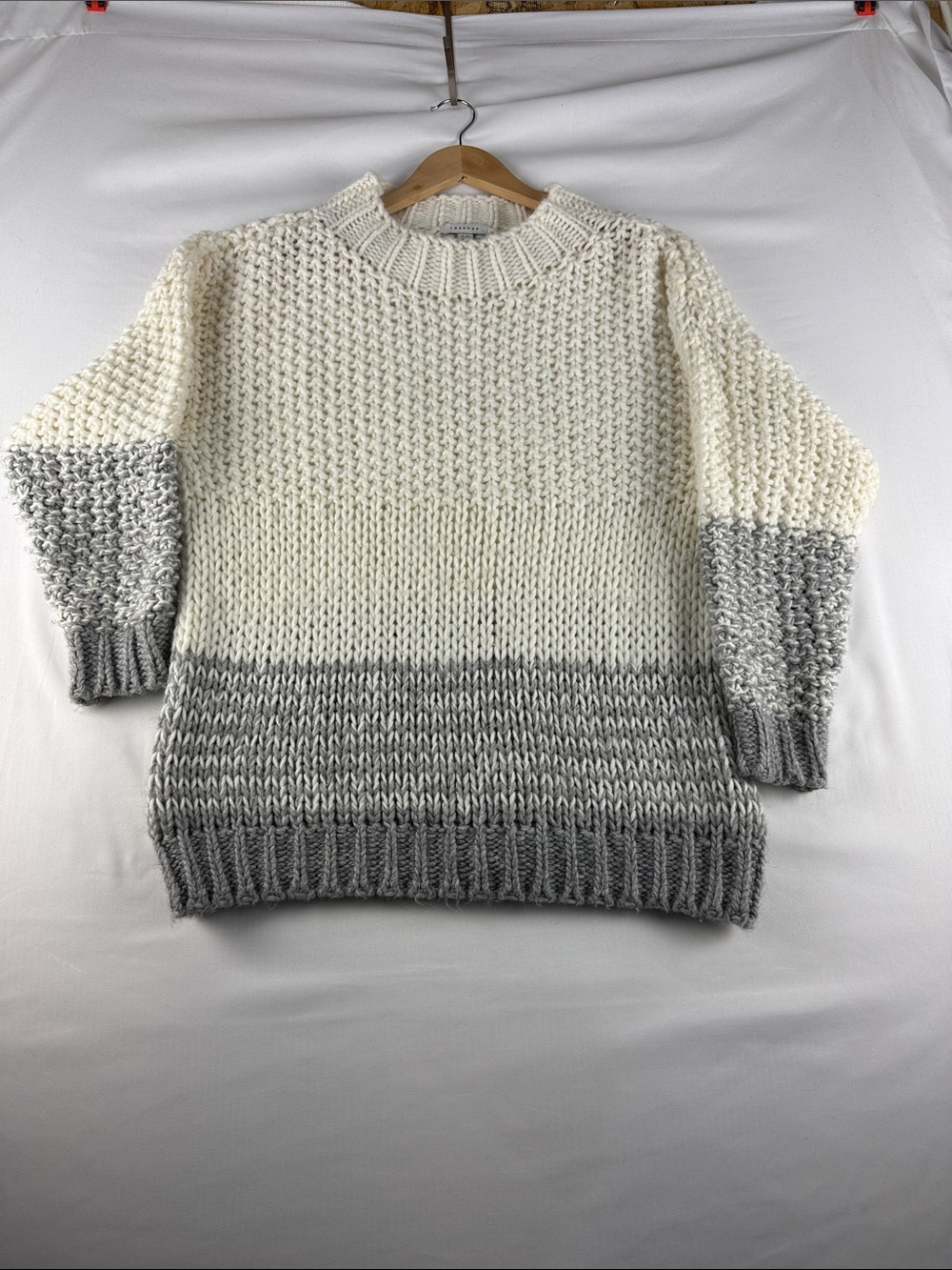 Topshop White Gray Oversized Knit Sweater Women's Large Wool Blend